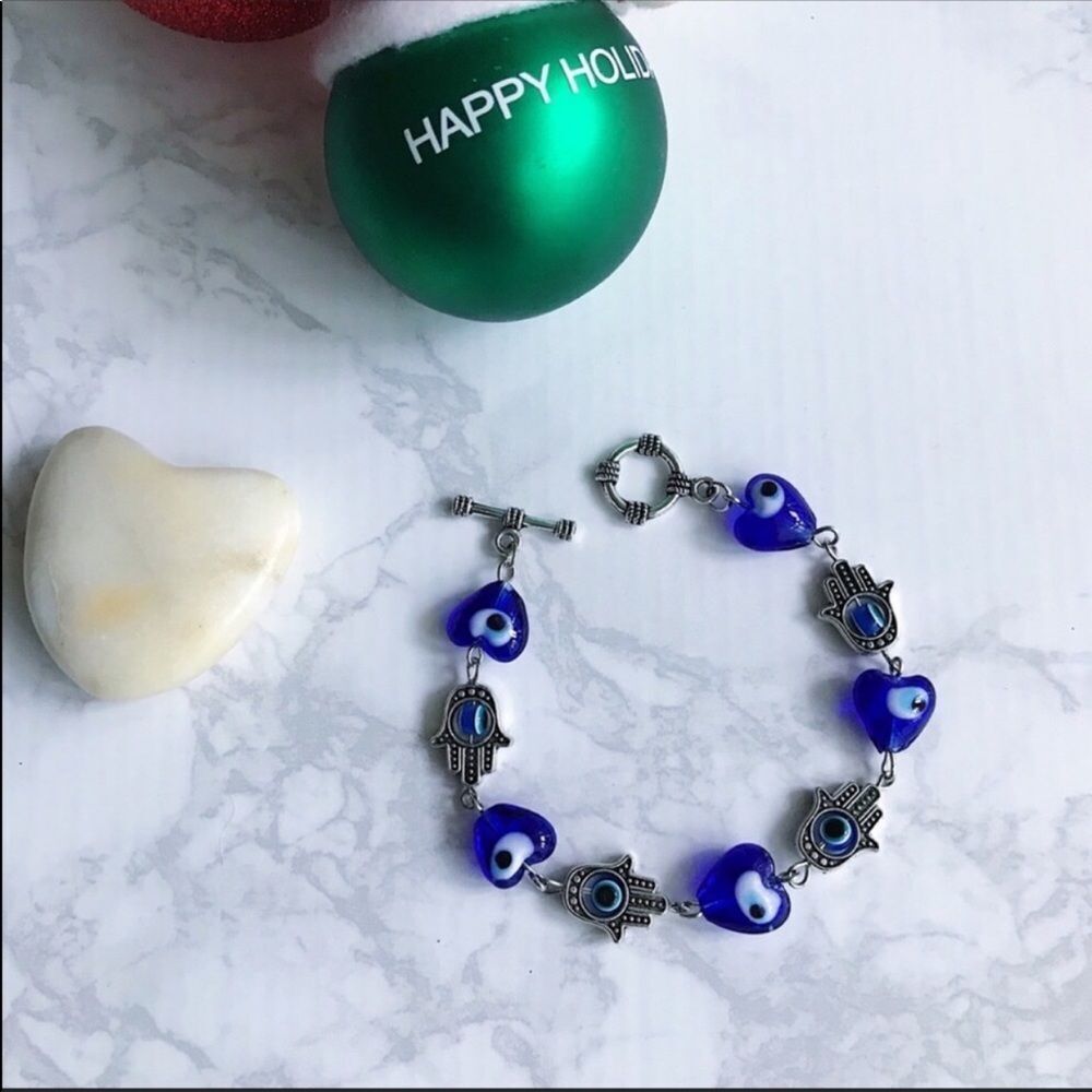 Handmade Blue Evil Eye Hamsa Bracelet Protective Spiritual Boho Jewelry